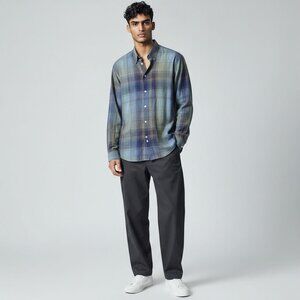 Jack Lipson Mens Signature Plaid Long-Sleeve Shirt Blue & Yellow Size Large